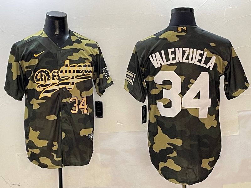 Men Los Angeles Dodgers 34 Valenzuela Camo Joint Name 2025 Nike MLB Jersey style 9